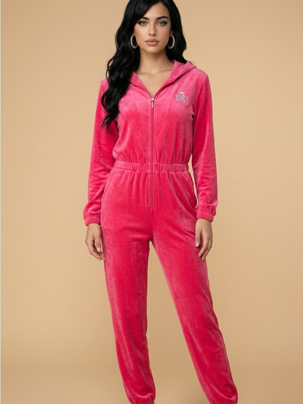 Juicy Couture Hot Pink Velour Hooded Jumpsuit